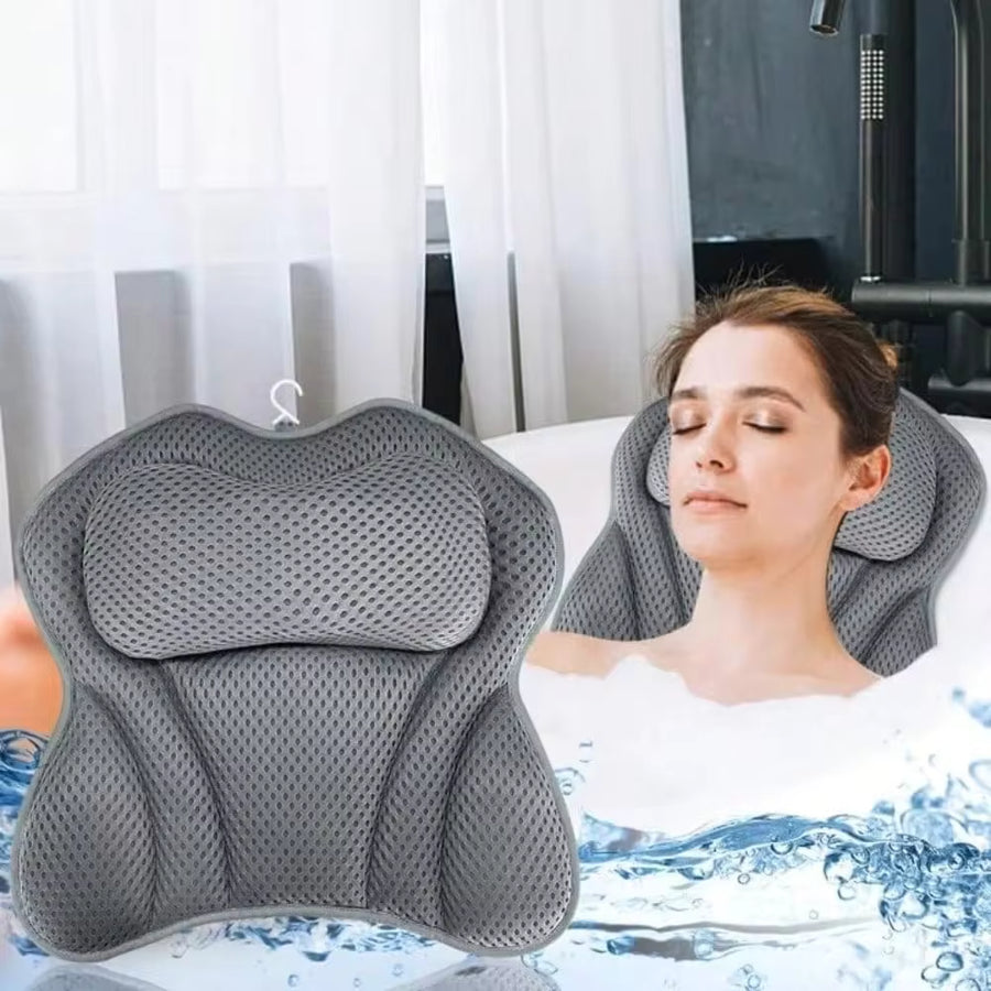 Luxury Bathtub Pillow, Ergonomic Neck Back Support Bath Pillow With 4D Air Mesh Surface And 6 Strong Suction Cups, Soft Comfort Spa Bath Accessory Ideal As Practical Gift